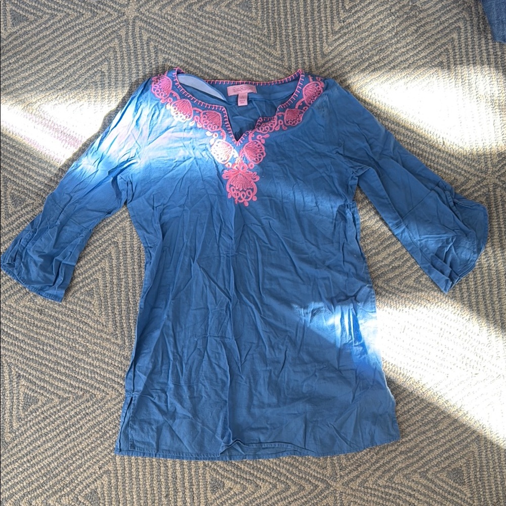 Lilly Pulitzer Pink and Blue Embellished Tunic Coverup